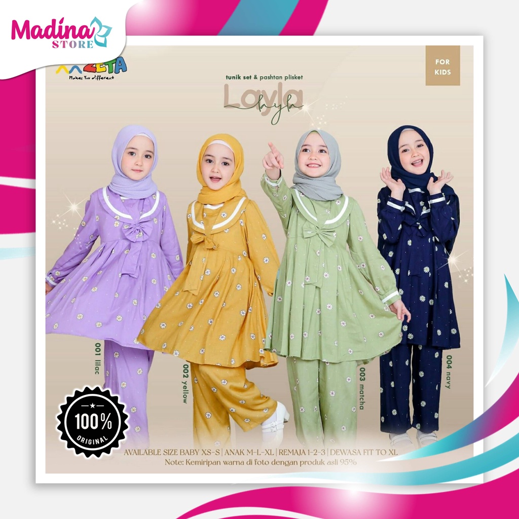 [Original] Setelan Tunik Anak Layla Series by Zeta Outfit | Set Tunik Celana + Pashmina Instan Plisk