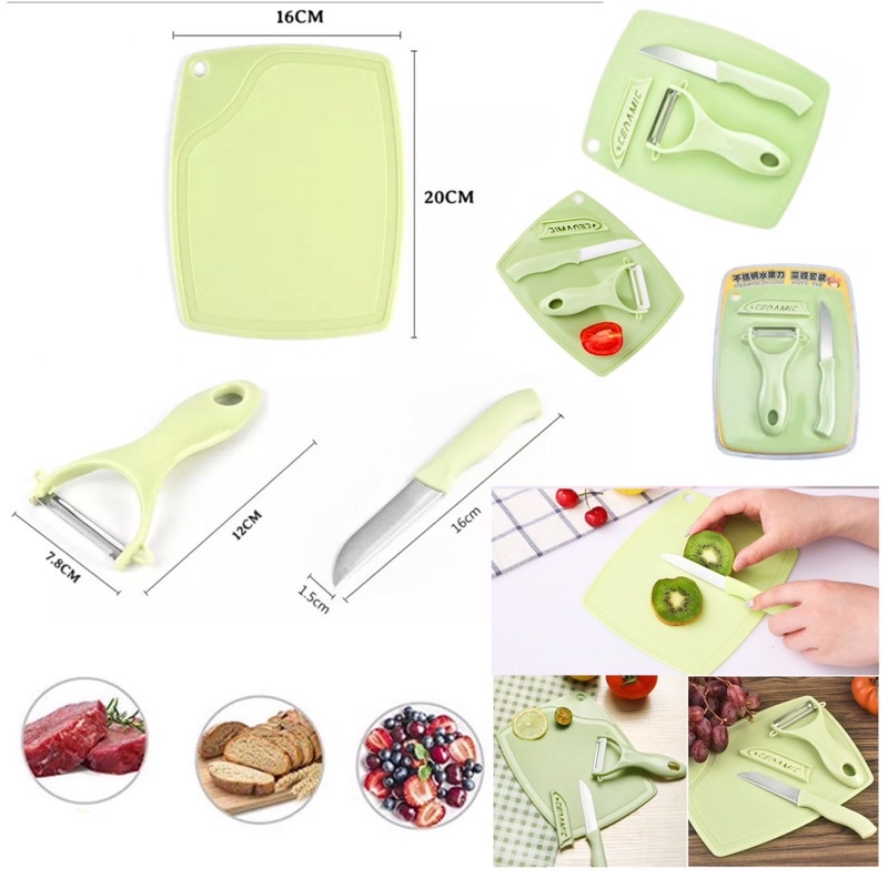 Pisau Talenan Peeler Set 3 in 1 Pengupas Buah Set Talenan Set 3in1 / Knife Set 3in1