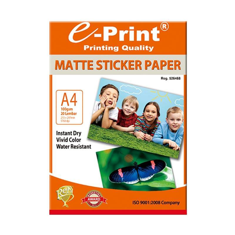 

E-Print Matte Sticker Paper A4 100 GSM 20 Lembar 210 x 297 mm 5760 dpi Untuk Printing