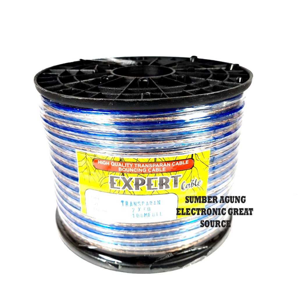 Expert Cable Transparan 2x50 Kelos 100M Full Gulungan Bouncing Kabel Fleksibel