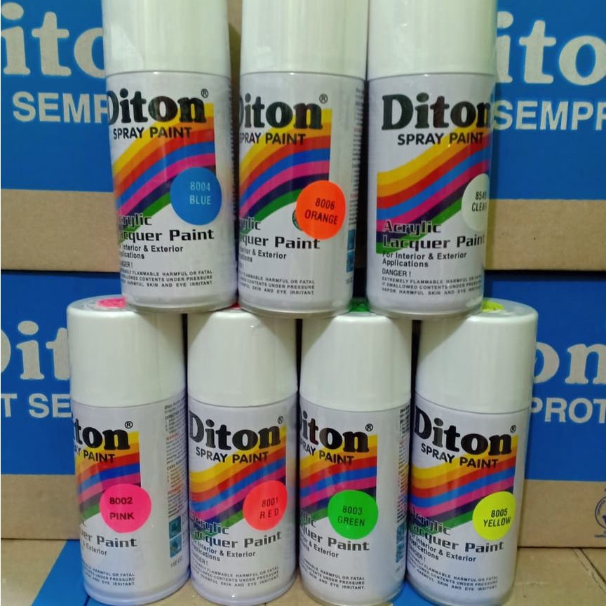 Pilox Cat Semprot DITON Spray Paint Acrylic Lacquer Paint Warna Stabilo / Fluorescent (Red Pink Green Blue Yellow Orange White Primer Clear) 150cc