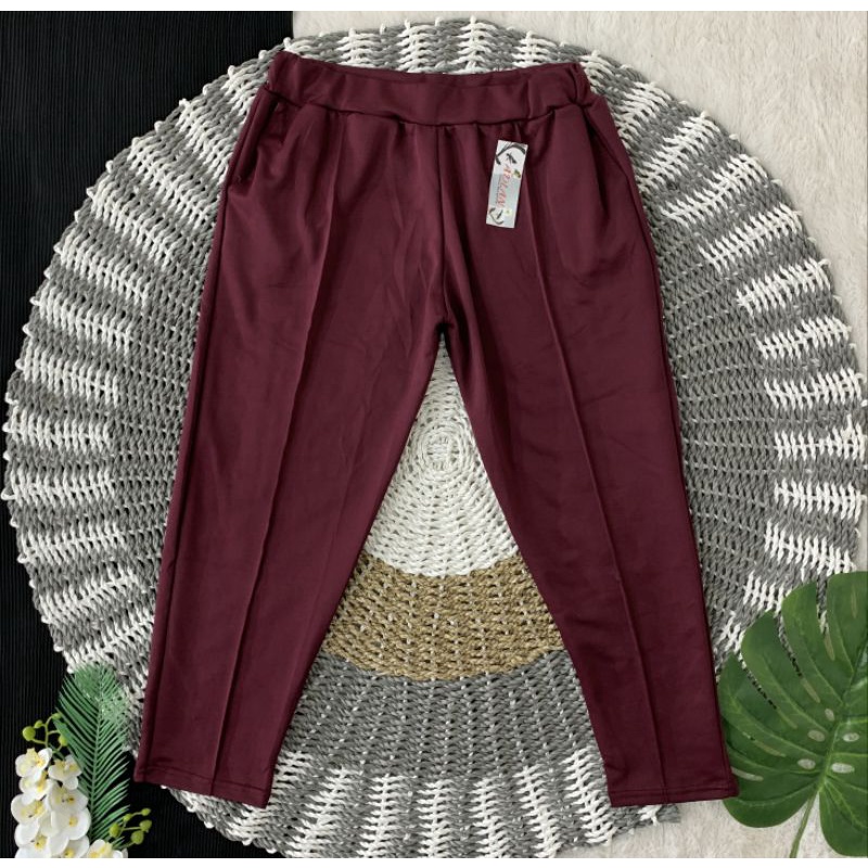 PANTS CELANA POLOS JUMBO WANITA HITAM BIG SIZE SCUBA STRETCH PANJANG