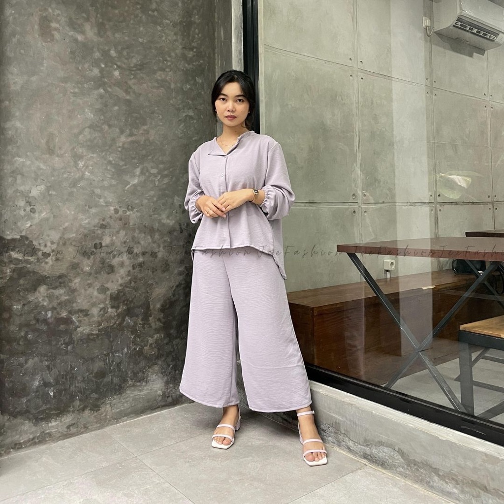 Baju One Set Wanita / Set Piyama Crinkle / Pakaian pajamas Cringkel Premium [Jeefashion]-4