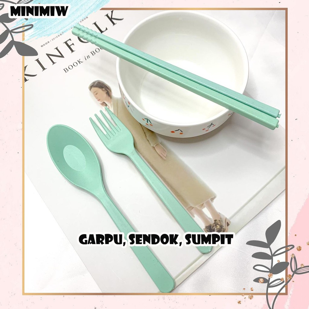 SET ALAT MAKAN ISI 3 PCS SENDOK SUMPIT GARPU PLASTIK PRAKTIS PORTABLE SPOON CHOPSTICKS