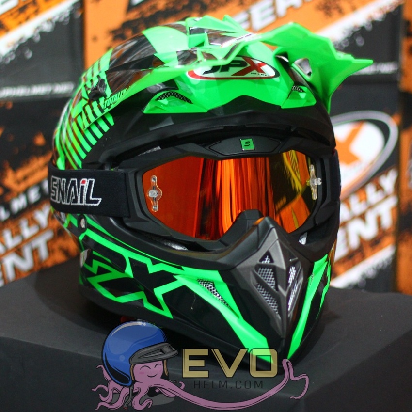 HELM JPX CROSS_FOX1 X12 - FLUO GREEN GLOSS + PAKET GOOGLE SNAIL (ONGKIR 2 KG) HELM JPX TERBARU