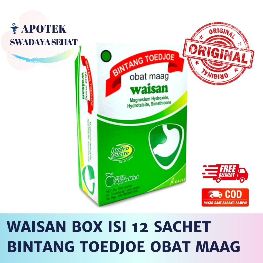 WAISAN BOX Isi 12 Sachet - Rasa Apple Mint Obat Maag Nyeri Lambung Kembung