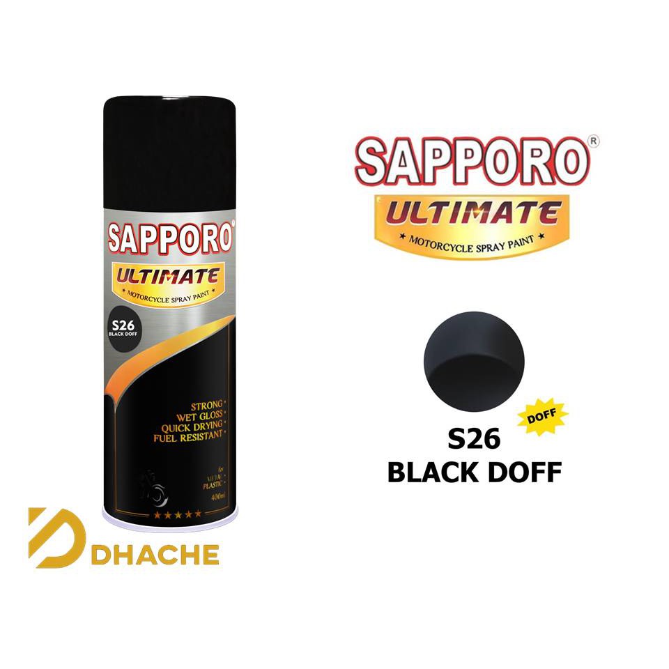 Cat Semprot Sapporo Ultimate S26 Black Doff / Sapporo Spray Hitam Doff / Pilok / Pylox