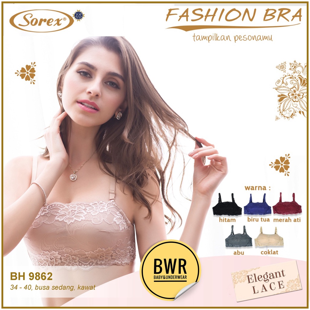 BH Sorex 9862 Kemben Brukat Renda / Bra Wanita Fashion Busa Sedang Kawat Kait 3 PILIH WARNA | Bwr