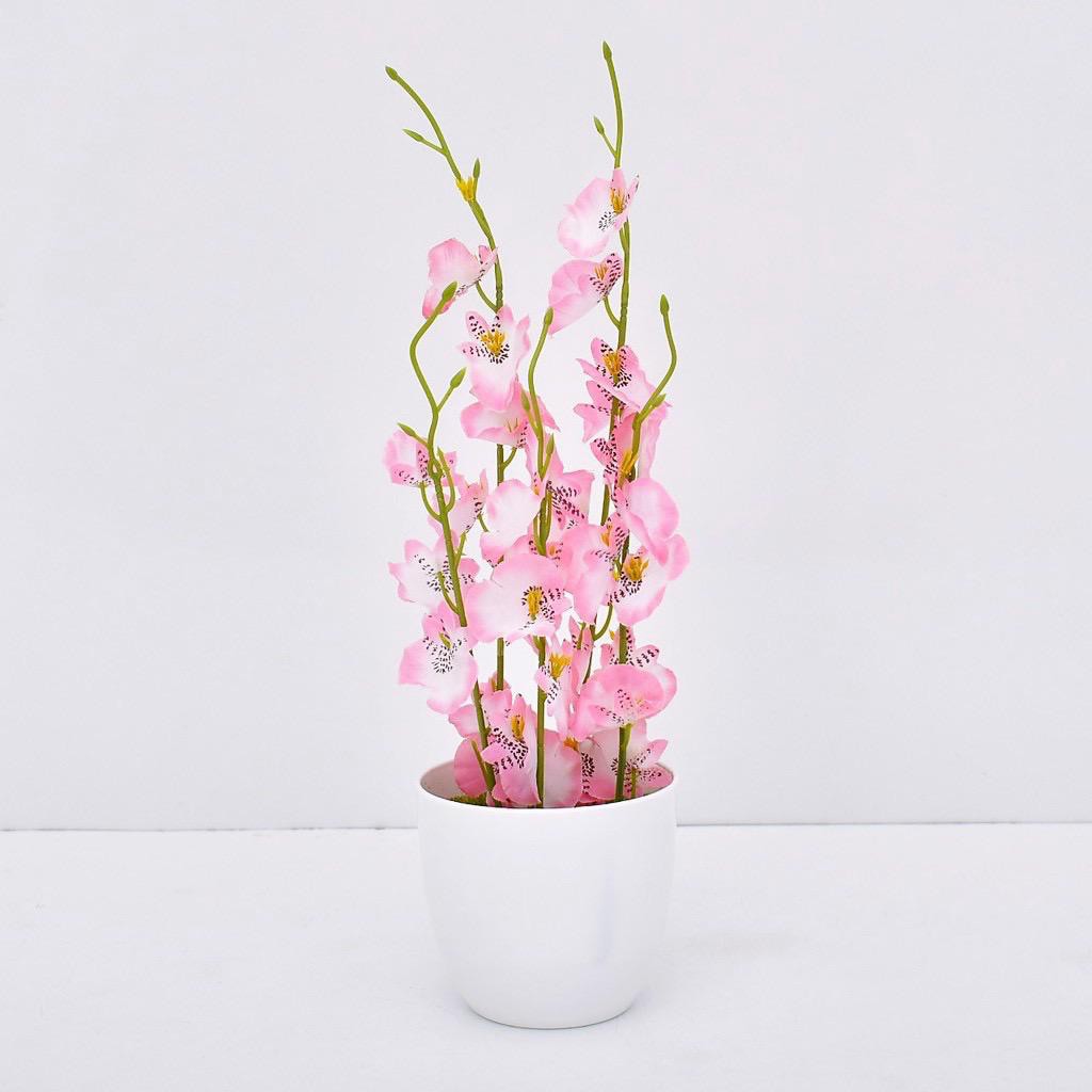 AM813 Bunga Plastik / Pajangan Bunga Artificial / Vas Bulat-Pink