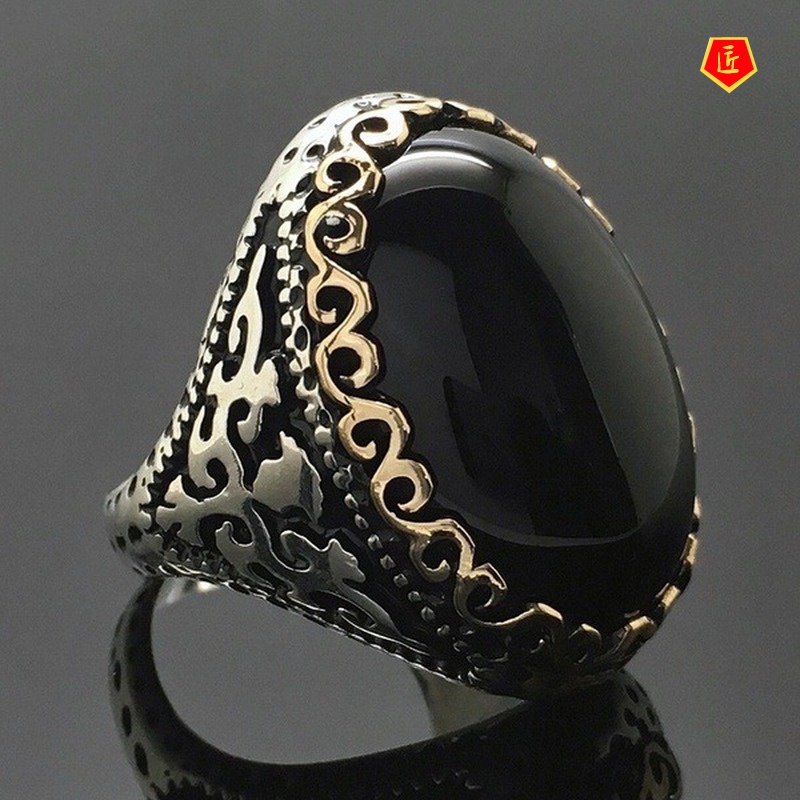 [Ready Stock]925 Silver Black Agate Ring Female Simple Personality Elegant