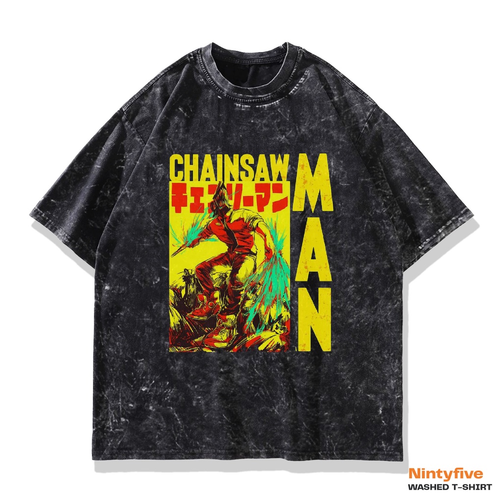 Chainsaw Man - Baju Anime Chainsaw Man Oversize Washed Tee Manga Shirt