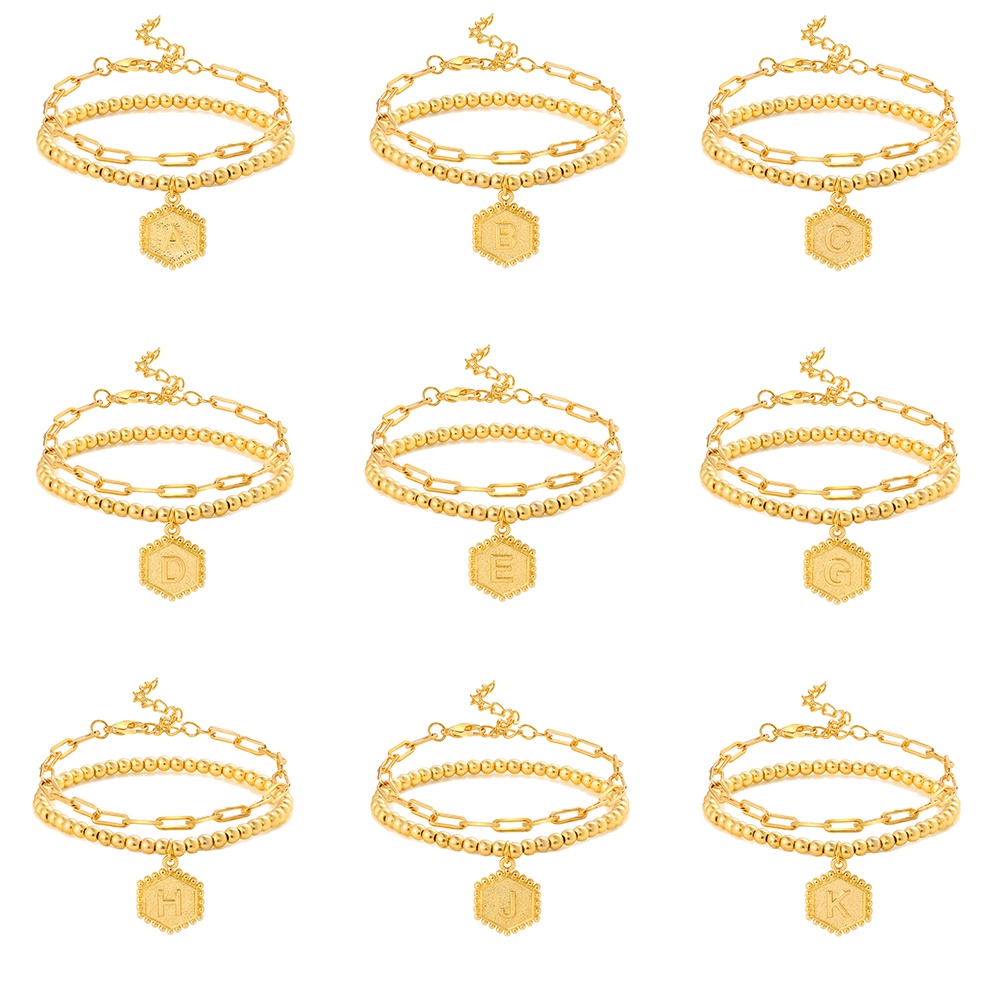 IFYOU Fashion Double Layer Gold Bracelet Simple Letter Pendant Metal Bracelet Women Jewelry Accessories