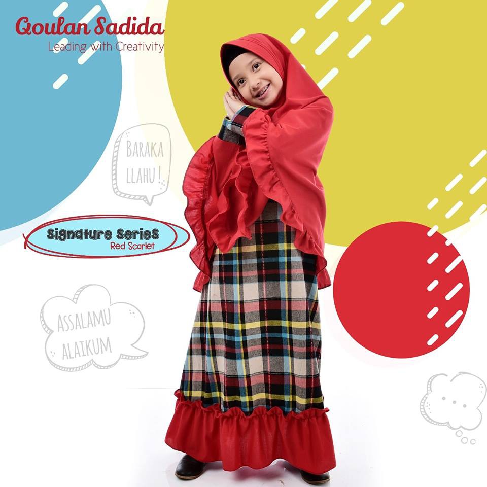 (1-12 tahun) Red Scarlet Baju Muslim Anak Gamis Anak Qoulan Sadida Signature Series