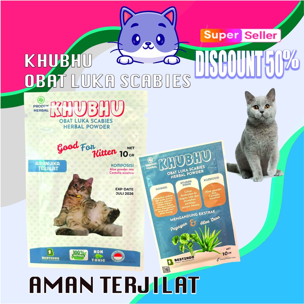 Obat kucing Obat Hewan Obat Tabur Mengobati Luka Scabies Koreng Eksim Demodex Berbahan HERBAL KHUBHU