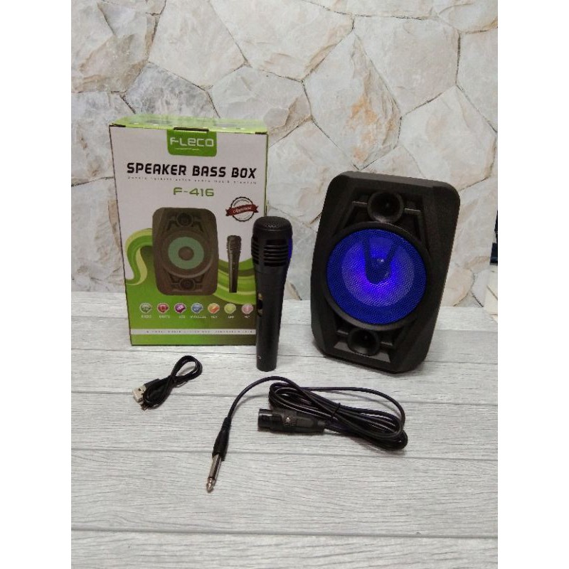 speaker Bluetooth karaoke F-416 bonus mic/speaker fleco terbaru f-416 free mic suara super bass