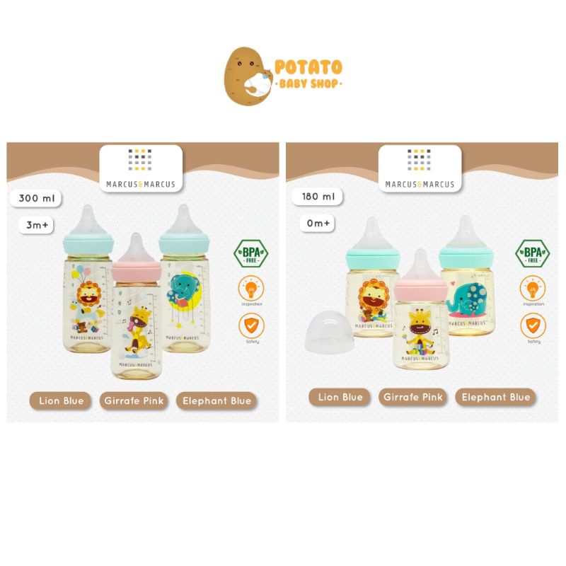 Marcus &amp; Marcus PPSU Transition Feeding Bottle 180 ml &amp; 300 ml - Botol Susu Anak