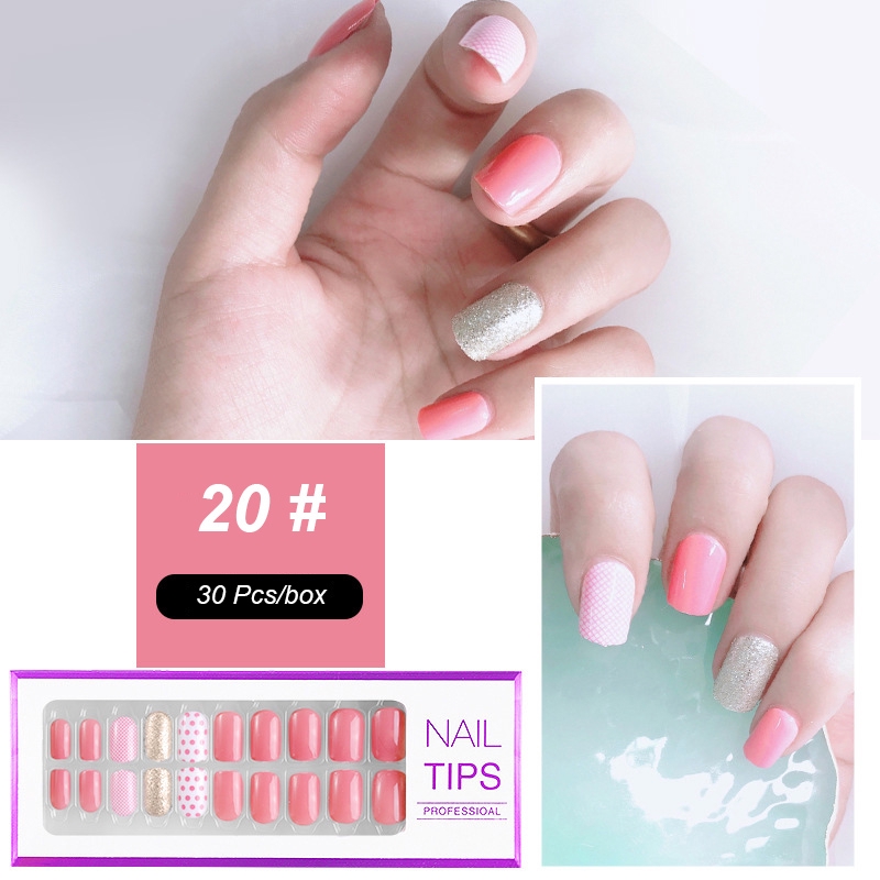 6 Styles 30 Pcs/box Press ON Fake Nails Kuku Palsu Full Cover Nail Tips Reusable Nail Art False Nails