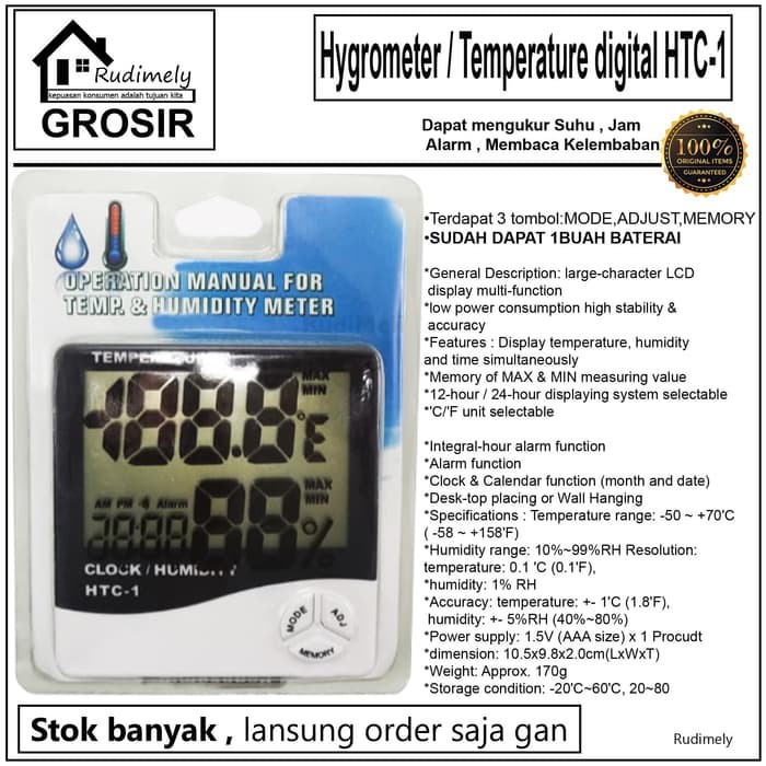 GROSIR TERMOMETER HYGROMETER RUANG DIGITAL JAM THERMOMETER IN OUT HTC-1