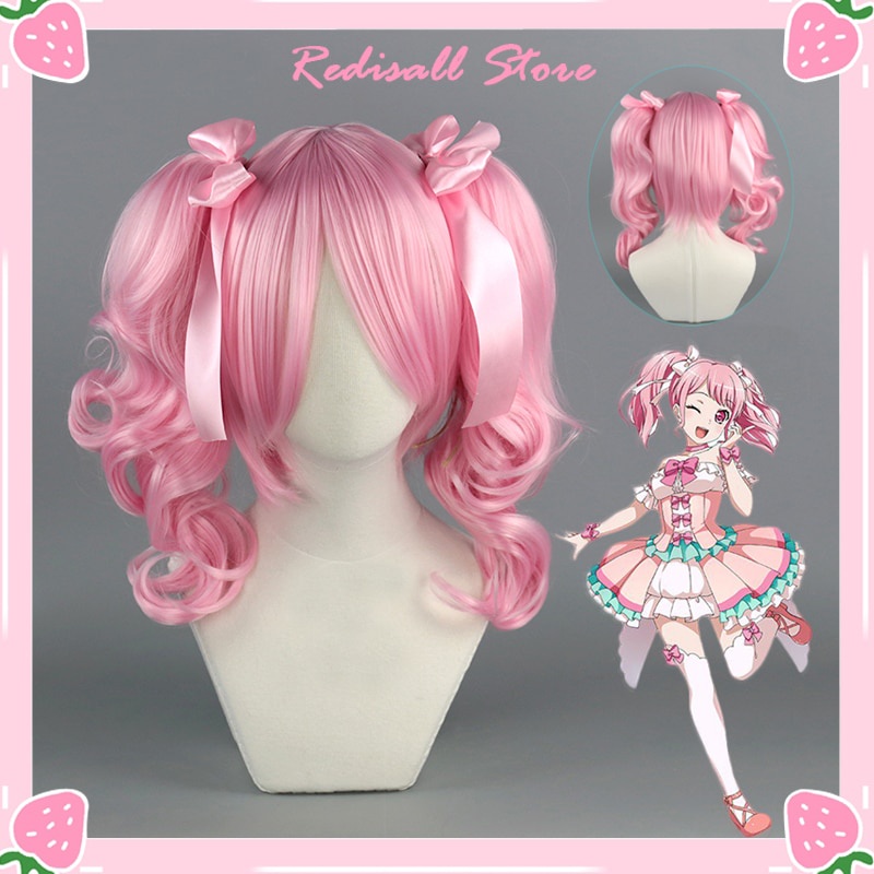 PREORDER BanG Dream Maruyama Aya Pink Pigtail Role Play Halloween Base Wig + ponytail Costume Sweet 