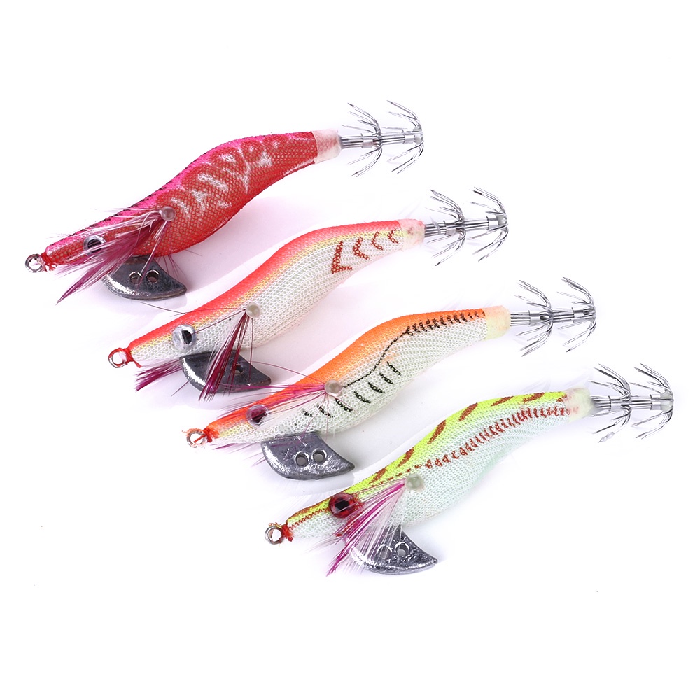 Hengjia 4pcs Umpan Pancing Bentuk Udang Cumi 2.0 8cm / 7.4g# Umpan Pancing Jigging Untuk Memancing Ikan Bass