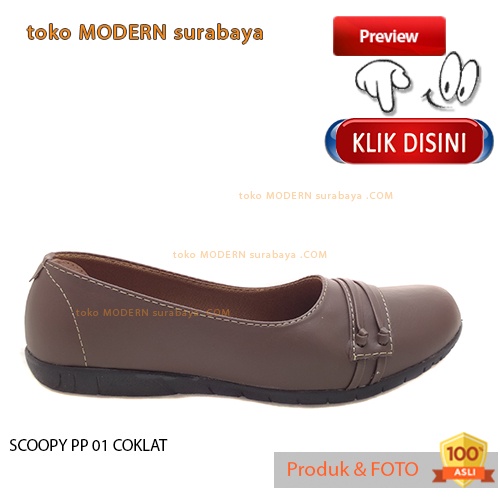 Sepatu wanita casual kerja sekolah slip on flat SCOOPY PP 01 COKLAT