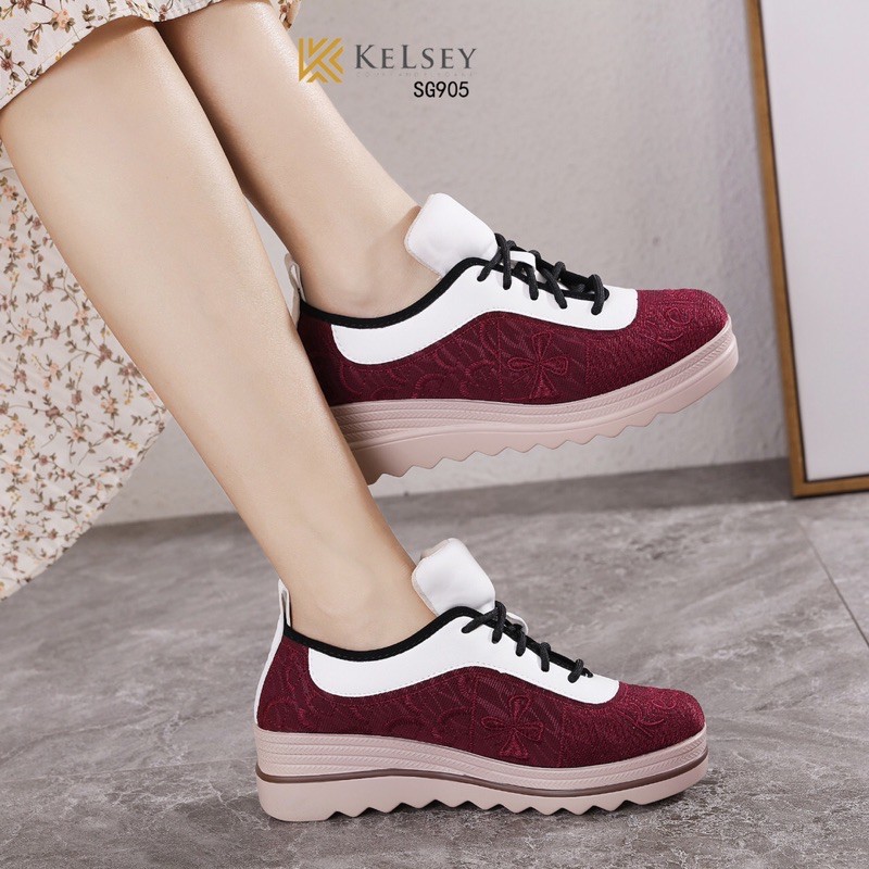 (GRATIS ALAS KAKI) Kelsey Sepatu Wedges 5cm Wanita Kelsey / Wedges Kanvas Bordir Wanita SG905