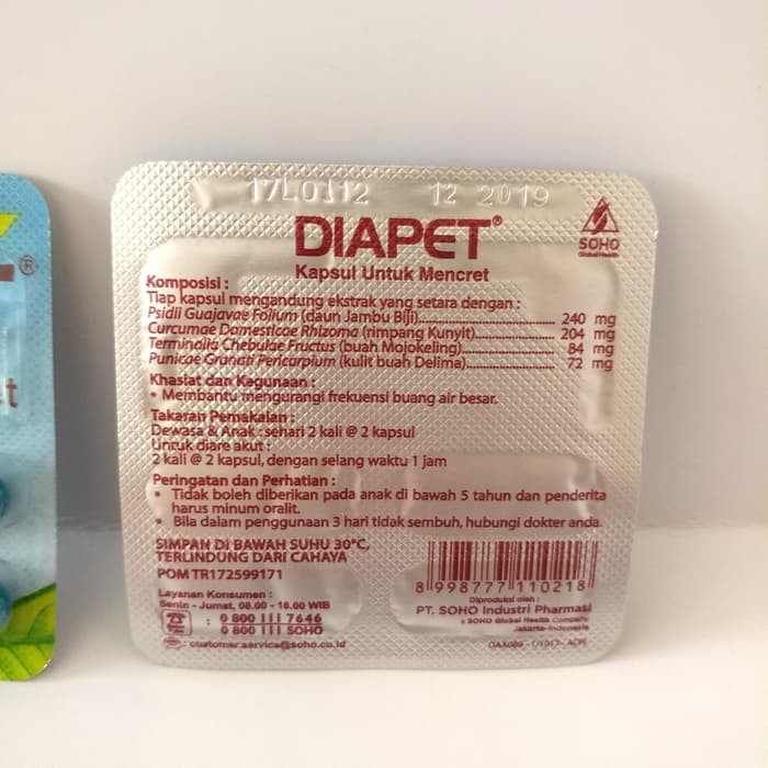 DIAPET (1 box isi 25 blister @4 kapsul ) obat diare b8fe
