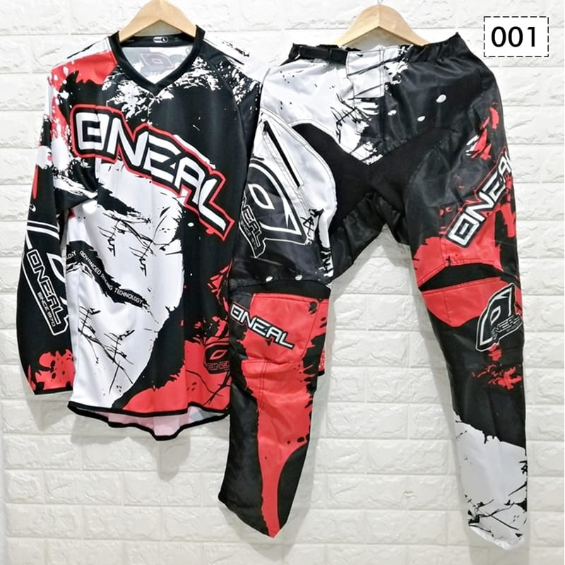 jerseyset cross , sepatu trail &amp; sarung tangan motor cross trail FULSET oneal merah hitam