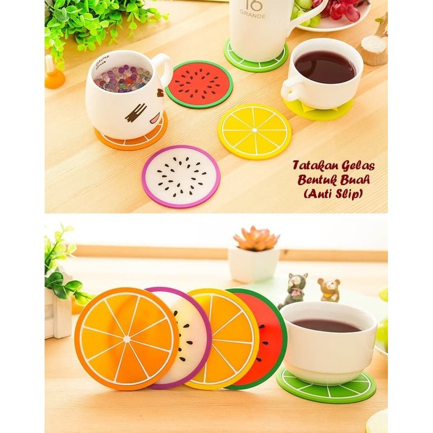 Tatakan Gelas Motif Buah Karet Alas Gelas Anti Slip