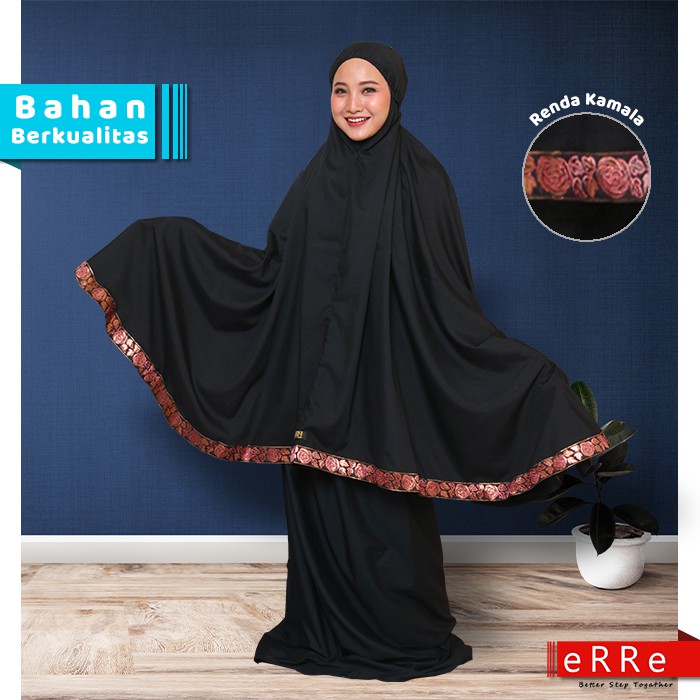 Mukena Hitam Dewasa Jumbo Mukenah Katun Renda Polos Mewah Terbaru ES40