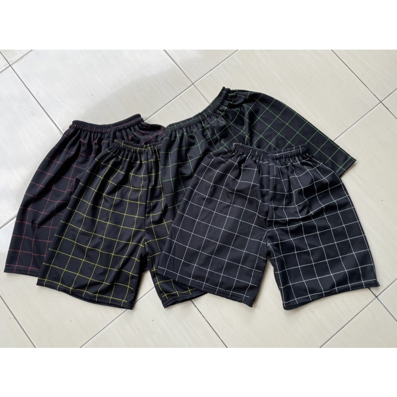 Celana Pendek Boxer Kolor Tartan unisex pria wanita santai