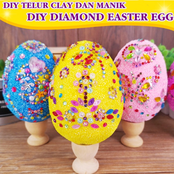 [ORGM] Mainan Edukasi DIY Telur dengan Snow Clay dan Sticker Dekor Manik Set Acara Paskah Easter