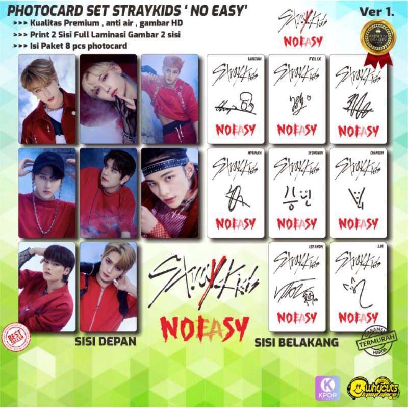 Photocard Set Kpop Premium STRAYKIDS NO EASY  ( Print 2 Sisi 8 Pcs ) - Ver 1