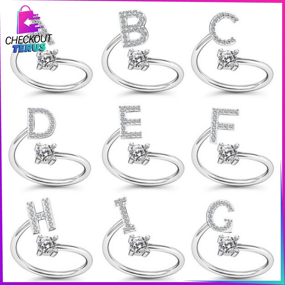 CT K59 Cincin Huruf Silver Abjad Huruf A-Z Stainless Perhiasan Wanita Inisial Nama Cincin Alphabet Wanita Cincin Wanita Huruf Set Fashion