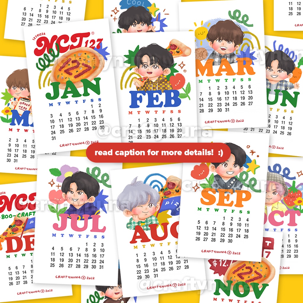 2022 FANART CALENDAR KPOP BTS NCT 127 DREAM season's greetings desk kalender meja dinding wall decor lucu aesthetic deco estetik cute cartoon kartun fanmade