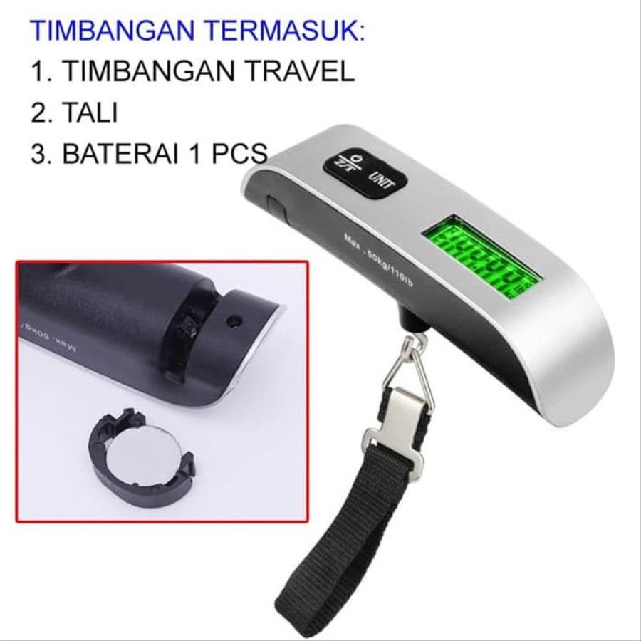 Timbangan Travel Gantung Digital Koper Silver Electronic Luggage Scale