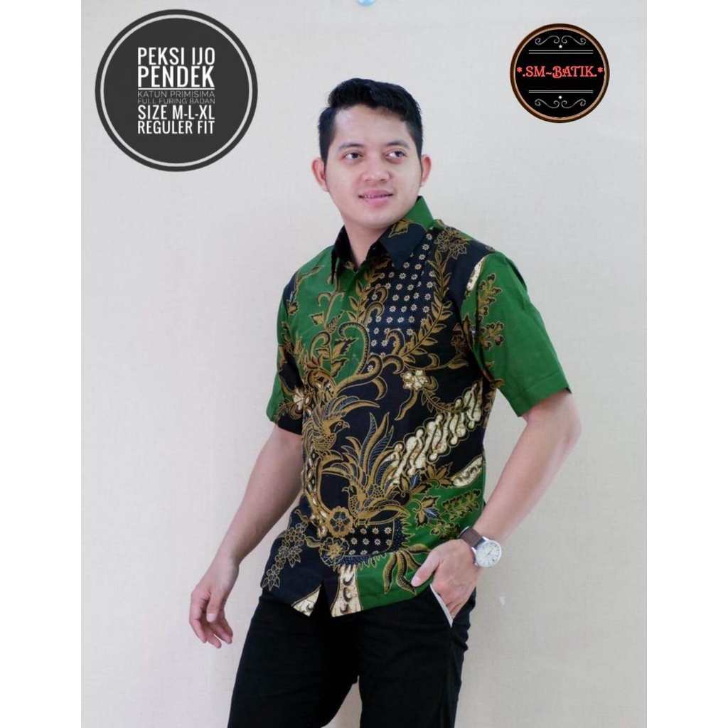 Batik premium warna hijau/kemeja batik warna hijau terbaru/hem batik warna hijau lengan pendek/ijo