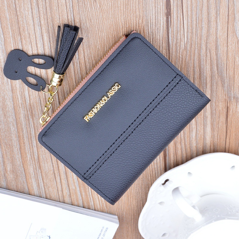 DOMPET LIPAT WANITA MINI IMPORT KARTU KULIT HITAM KECIL TIPIS GIVETHA WA544B5 SLOT UANG KOIN PENDEK KEKINIAN REMAJA SIMPLE LUCU FASHION KOREA BRANDED BATAM