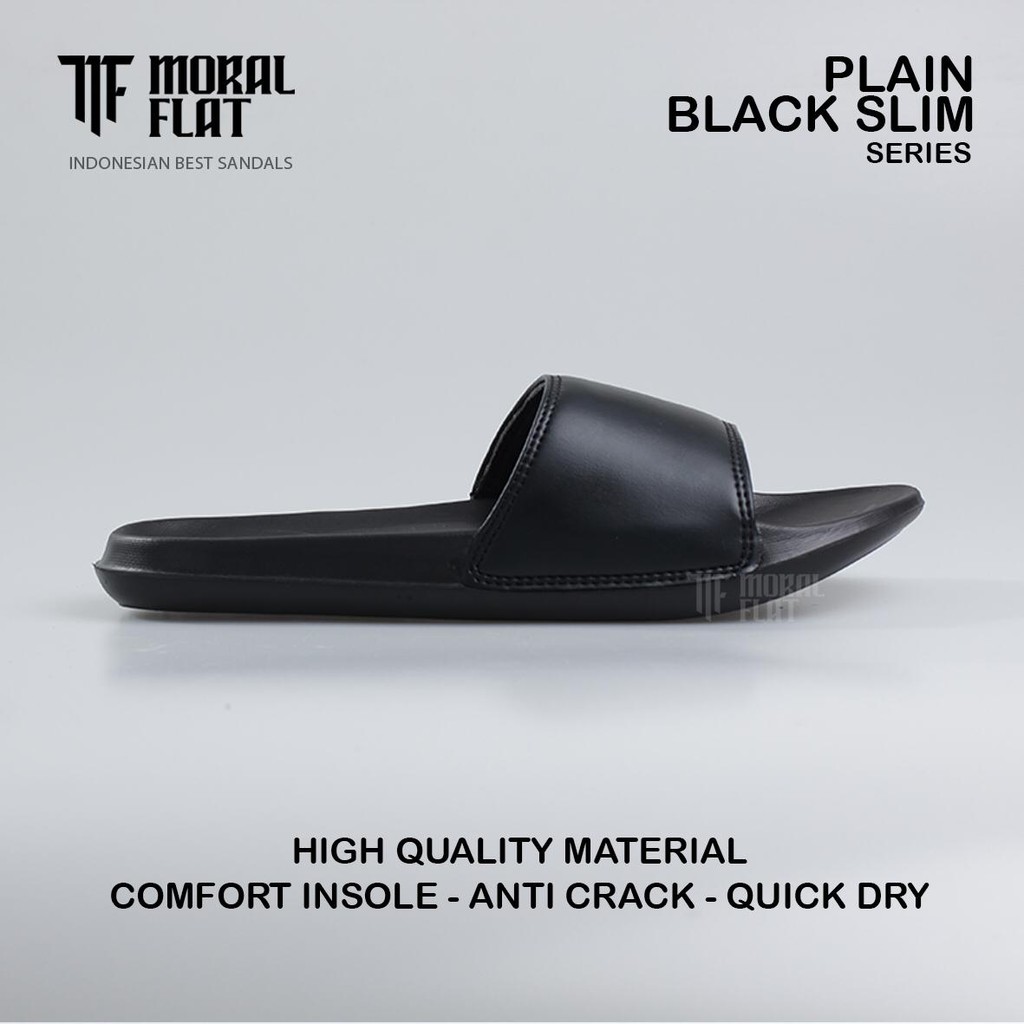 Sandal Slop Casual/Unisex-Moral Flat-All Black Slim Series-Hitam-1