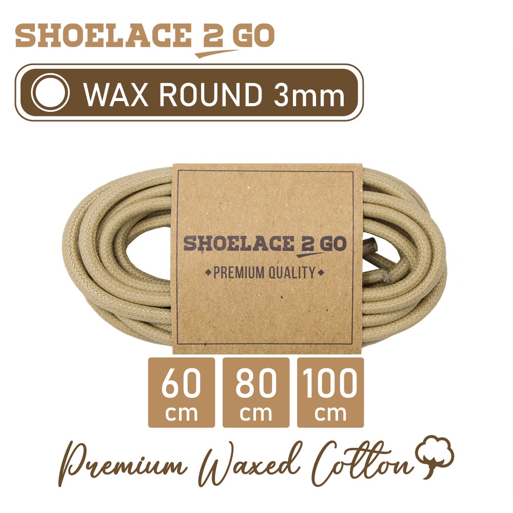 SHOELACE 2 GO PREMIUM TALI SEPATU LILIN WAX ROUND - WR3 - D3B - LIGHT BEIGE - 3MM