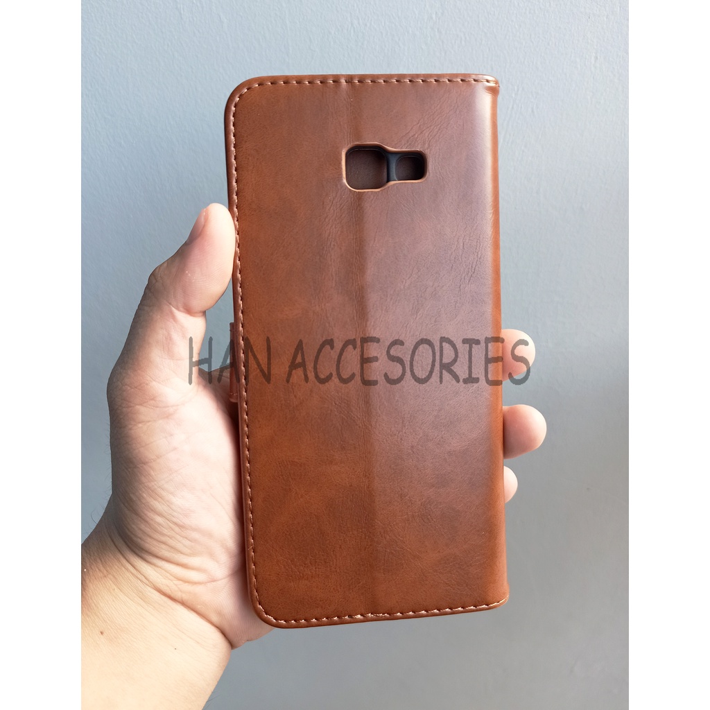 (PAKET HEMAT) Fashion Selular Flip Leather Case Samsung Galaxy A7 2017 Flip Cover Wallet Case Flip Case + Nero Temperred Glass