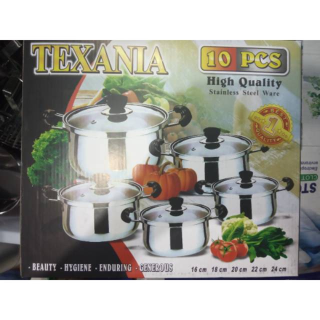 Panci set texania tutup kaca 10pc
