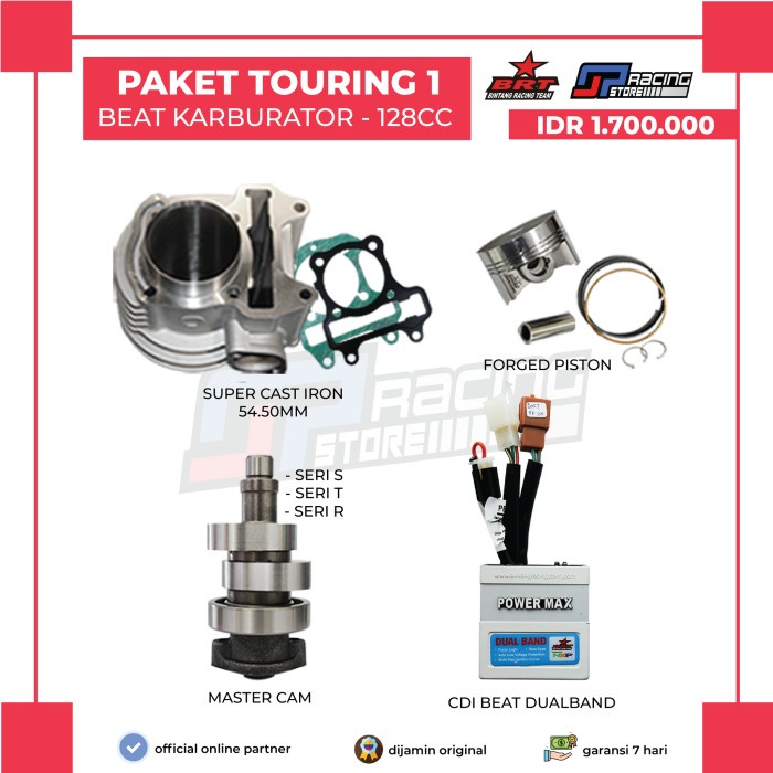 BRT Paket Bore Up Touring 1 Honda Beat / Scoopy Karbu menjadi 128cc - PAKET TOURING 1