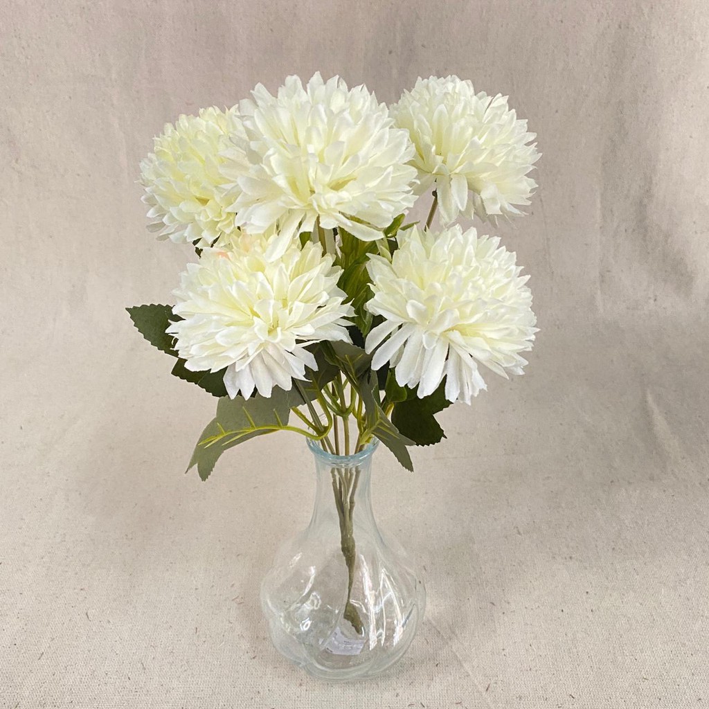 Bunga Pompom Dandelion premium  (satuan) Bunga Artificial / Bunga Plastik / Bunga Dekorasi-putih