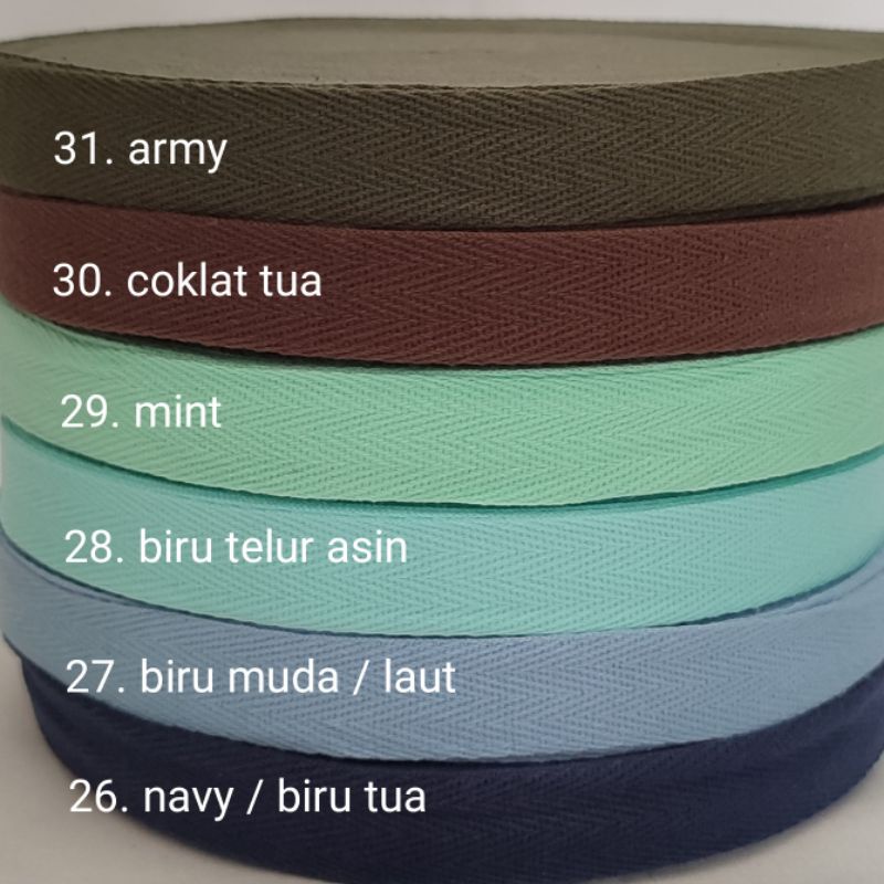 Colorful Bisban 2 cm Twill Tape Katun herringbone pattern (1 rol / 45m )