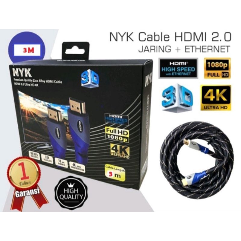 NYK kabel hdmi nyk 3m bulat jaring kabel hdmi 4k