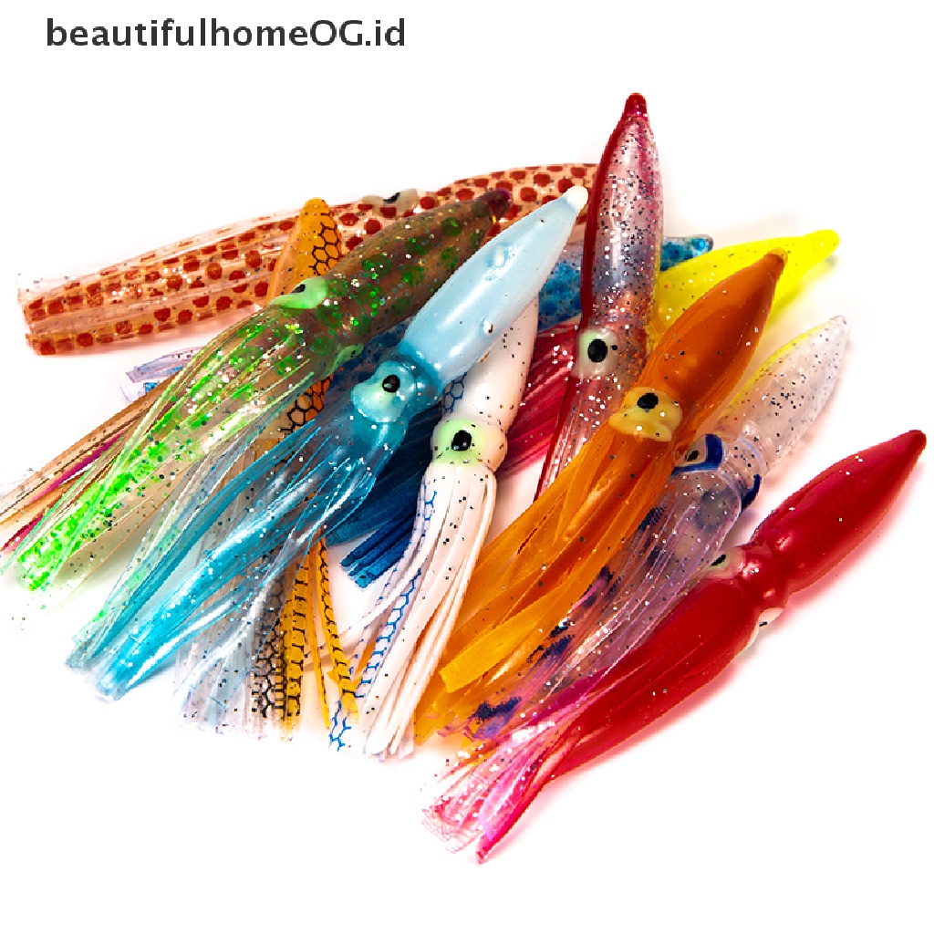 / Beautifulhomeog.id / 10pcs Umpan Pancing Softlure Bentuk Cumi-Cumi Imitasi 8cm