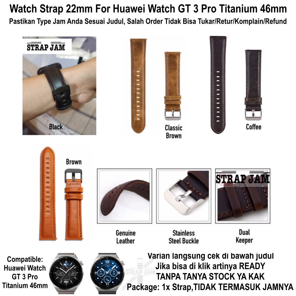 Strap Huawei Watch GT3 GT 3 Pro 46mm - Tali Jam 22mm Genuine Leather Kulit