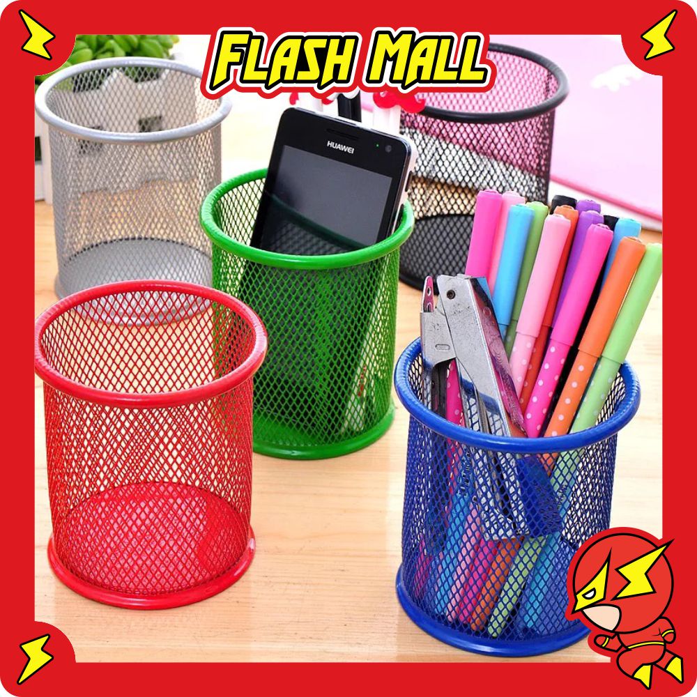 

FLASHmall R010 Basket Tempat Pena Bulat Persegi Alat Tulis Pensil Memo Holder Meja Pen Ballpoint Murah