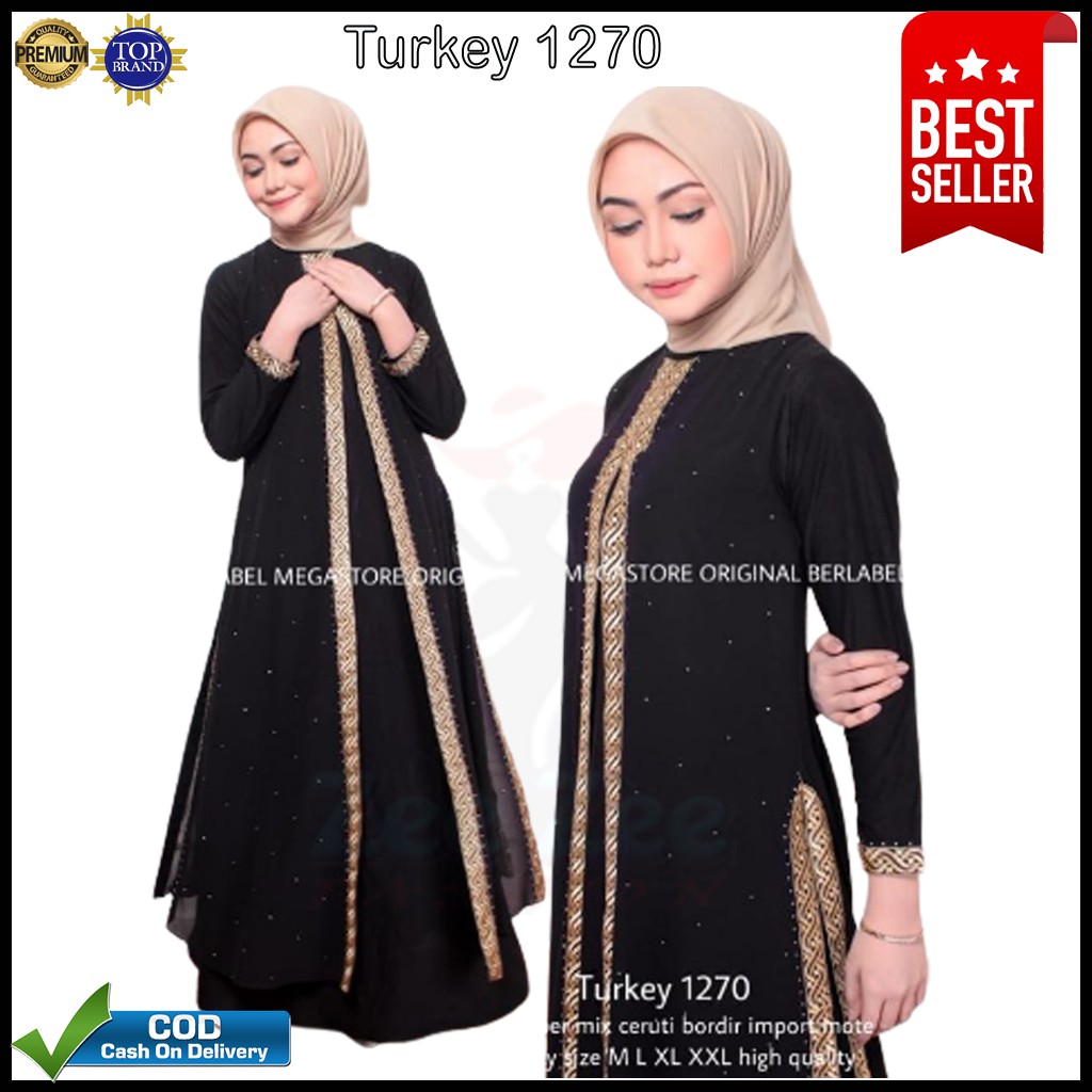 Jubah Hitam Wanita Dress Muslim Abaya Gamis Turkey 1270 Couple Arab Saudi Mewah Lebaran 2021 Ze Fasi